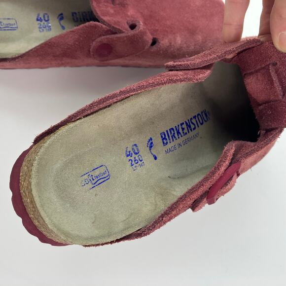 Birkenstock Sz 9-9.5 Boston Suede Clog in Maroon-Mauve Soft Footbed Comfy - Picture 15 of 15